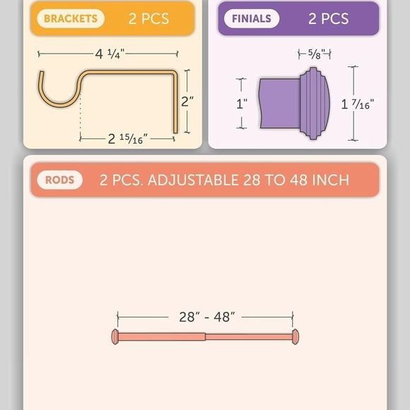 Curtain Rod 28-48" Warm Gold Drapery Window Rod - Picture 6 of 6